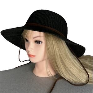 Furtalk blk braided sun hat adjustable inner sweatband & leather security string